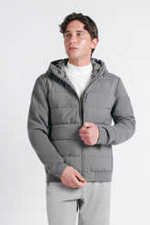 GIUBBOTTO DOPPIO TESSUTO CON CAPPUCCIO GRIGIO SCURO